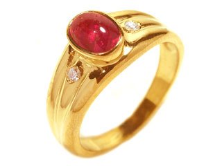Sterling Silver Cabochon Ruby and Diamond Plated in 18K Yellow Gold Right Hand Ring Ctw1.11 Ring Size 6.5