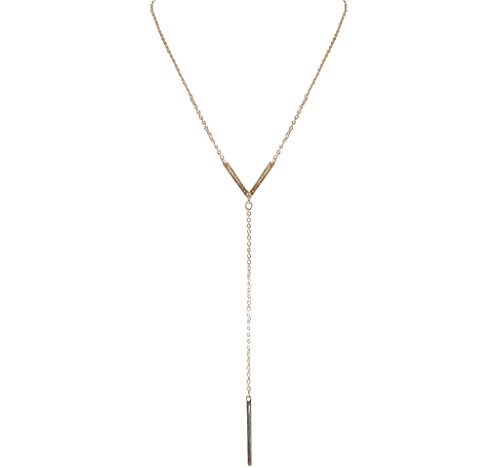 Humble Chic Women's Y-Chain Bar Necklace - Chevron Lariat Long Delicate Chain Goldtone, Silvertone