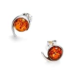 Sterling silver and round shaped, cognac amber earrings 31B OSVxkgL. SL160 Sterling silver and round shaped, cognac amber earrings