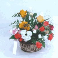 バラと季節の草花のアレンジメント　ダイヤモンド　【生花】【お祝い】記念日】【誕生日】【フラワーギフト】【バラ】