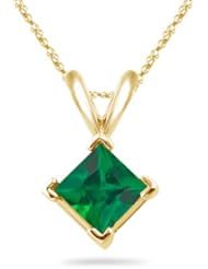 0.15 Cts of 3 mm AAA Square Step Cut Natural Emerald Solitaire Pendant in 18K Yellow Gold