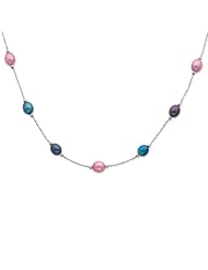 Sterling Silver 7-8mm Purple/Pink/Blue Fw Cultured Pearl Necklace