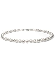 PremiumPearl Hanadama White Japanese Cultured Akoya Saltwater Pearl Necklace