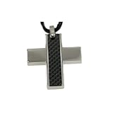 316L Stainless Steel Pendant with carbon fiber strip and cross design.