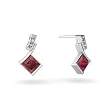 14K White Gold Genuine Square Pink Tourmaline Drop Earrings