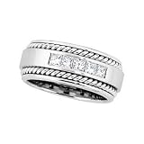 14K White Gold Diamond Handwoven Wedding Band Duo - Lady's Ring