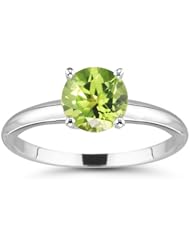 2.88 Cts of 9 mm AAA Round Peridot Solitaire Ring in 14K White Gold