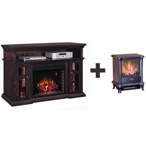ClassicFlame Pasadena 28" Electric Fireplace in Brown Espresso & Duraflame 450 Stove- 28MM468-E721-DFS-450-0