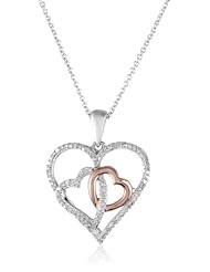 Diamond Triple Heart in Sterling Silver with 18k Rose Gold Plated Pendant Necklace (1/6 Cttw, I-J Color, I2-I3 Clarity), 18"