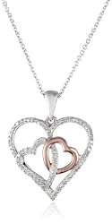 Diamond Triple Heart in Sterling Silver with 18k Rose Gold Plated Pendant Necklace (1/6 Cttw, I-J Color, I2-I3 Clarity), 18"