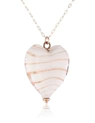 10k Rose Gold Rolo Chain with Murano Glass Heart Pendant Necklace, 17"