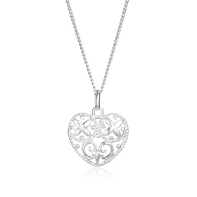 Silver Filigree Heart Pendant on adjustable curb Chain 41cm-46cm