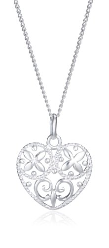 Silver Filigree Heart Pendant on adjustable curb Chain 16