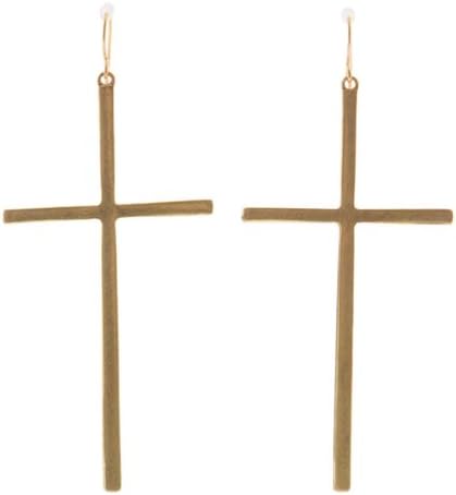 Designer Inspired 2.75" L Long Dangling Gold Cross Earrings
