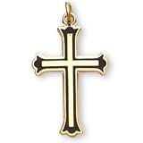 24K Gold over Sterling Silver and Black Enamel Cross and 18-inch Chain