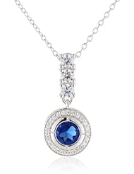Sterling Silver Created Blue Sapphire and White Simulated Diamond Round Pendant Necklace, 18"