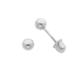 14K White Gold 3mm Ball Stud Earrings with screw-back for Baby and Children