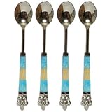 Decorative Condiment Spoon with Aqua Blue Colored and Bone Handle Set of Four by Traders and Company