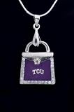 Purse Pendant Charm Medal with 18 Sterling Silver Chain Texas Christian Unviersity TCU Horned Frog