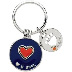 Heart U Back Sterling Silver Navy Blue and Red Heart Companion Key Ring