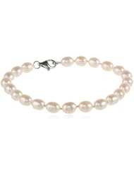 Sterling Silver 7-8mm White Freshwater Cultured Rice Pearl Bracelet 7.5"