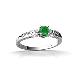 14K White Gold Genuine Round Emerald Filligree Ring