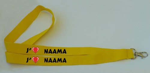 Lanyard jaune tour de cou avec J_aime Naama