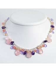 Sterling Silver Amethyst/B.Topaz/Cherry Qtz/Pink Cultured Pearl Necklace - QH2558-16"