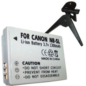 Premium Battery Eq. for Canon NB-5L with Black Mini Tabletop Tripod