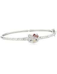 Hello Kitty by Simmons Jewelry Co. Czech Crystals Flat Pave Face and Red Girls Bow Bangle Bracelet