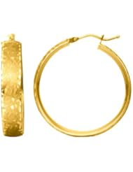14K Yellow Gold Satin Hoop Earrings (1 inch Diameter)