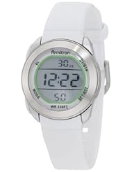 Armitron Womens 45/7020WHT Stainless Steel Top Ring, White Resin Case Chronograph Watch
