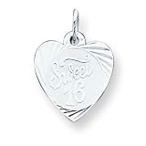 Sterling Silver Sweet Sixteen Heart Disc Charm with 20 inch Sterling Silver Chain