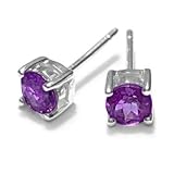 Sterling Silver .82CT Round Amethyst Earrings