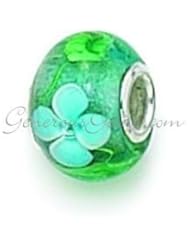 Sterling Silver Teal Flower Glass Zable Bead BZ883