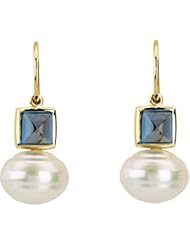06.00 MM/12.00 MM Fine Ci 14K Yellow Gold South Sea Cultured Pearl And Genuine London Blue Topaz Earring
