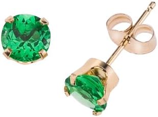 14k Gold Genuine 3mm Emerald May Birthstone Children's Earrings
