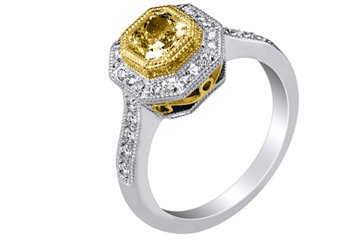 18KT 2T Gold Certified Fancy Yellow Radiant Cut Diamond Ring