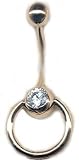 14 karat gold curved belly ring with a slave