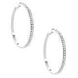 G by GUESS Large Silver Rhinestone Hoop Earrings, SILVER