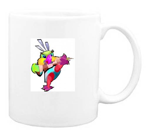 Mug with kick, bird, animal, arts, martial, parrot, karate, cartoon