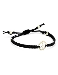Tai Hand Braided Black Cotton Adjustable Cord Silver Peace Bracelet