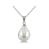 Huge 11-12mm Solitaire Freshwater Pearl Drop Pendant on Sterling Silver Chain
