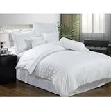 Chezmoi Collection 7 Pieces White Cotton Jacquard Damask Stripe Comforter/bed-in-a-bag Set King Size Bedding