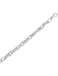 Silver Rhodium Plated 7.50" 9.35mm Double Oval Textured Link Fancy Bracelet With Pear Shape Clasp