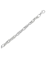 Silver Rhodium Plated 08" 9.35mm Double Oval Textured Link Fancy Bracelet With Pear Shape Clasp