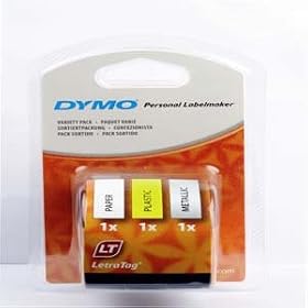 LETRATAG S0721790 cartridge three pack: black/white paper, black/yellow plastic and black/silver metallic for Letratag labelling machines Dymo