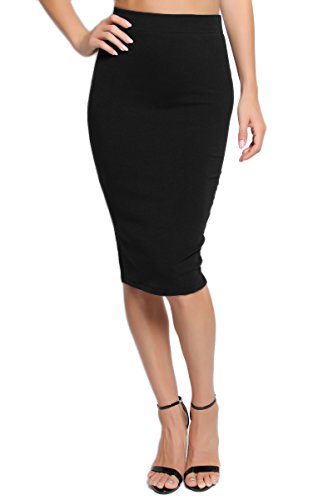 TheMogan Women's Basic Comfort Stretch Cotton Elastic Waist Knee Length Pencil Skirt
