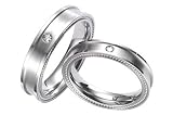Momento[1d] Milgrained Dual Finish Comfort Fit Titanium Ring with Centered Diamond (Size 4.0 - 8.0)