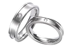 Momento[1d] Milgrained Dual Finish Comfort Fit Titanium Ring with Centered Diamond (Size 4.0 - 8.0)